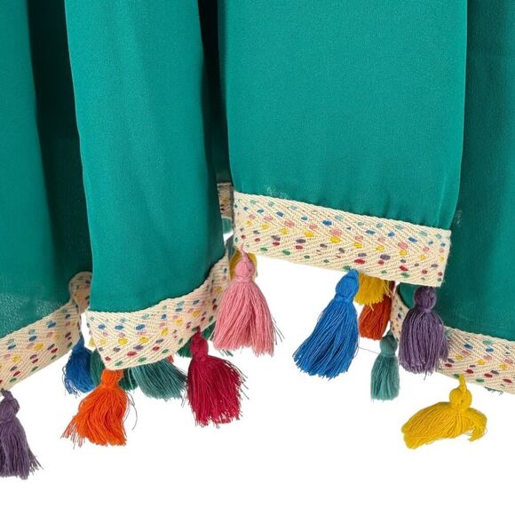 Judith March Dress Size S Green Tassel Trim Mini Length Spaghetti Strap Preppy - Picture 4 of 9